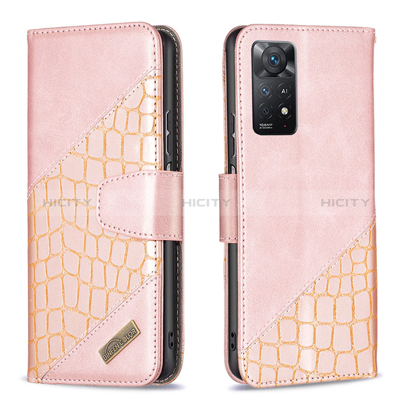 Handytasche Stand Schutzhülle Flip Leder Hülle B03F für Xiaomi Redmi Note 11 Pro 5G Rosegold Plus