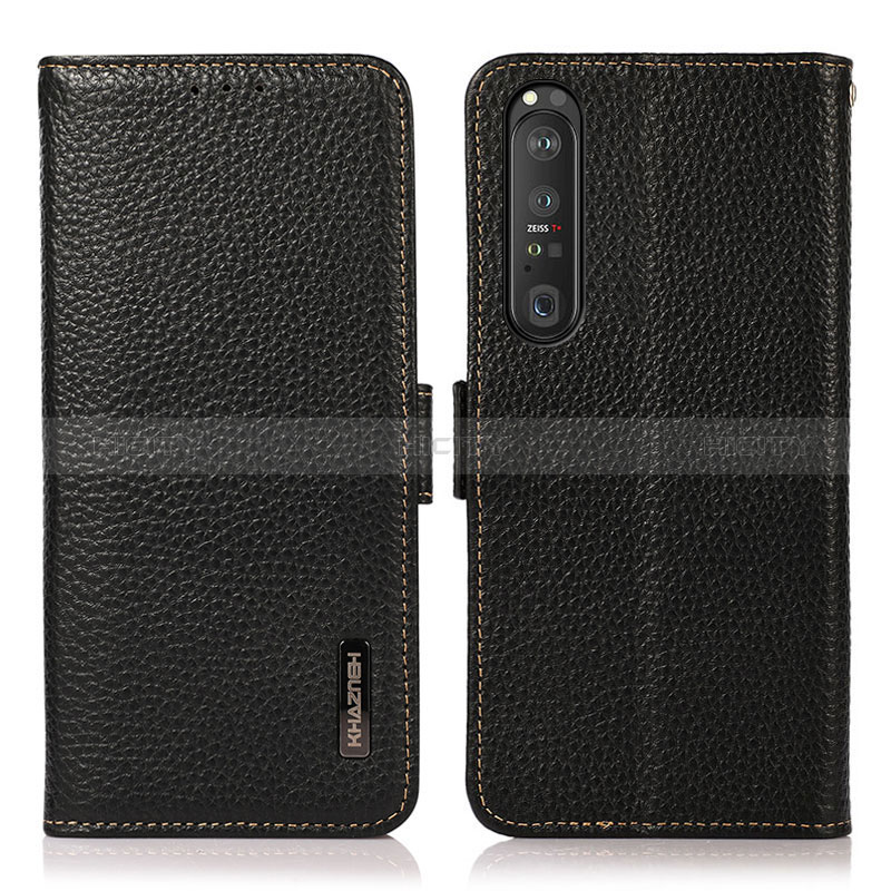 Handytasche Stand Schutzhülle Flip Leder Hülle B03H für Sony Xperia 1 III Schwarz