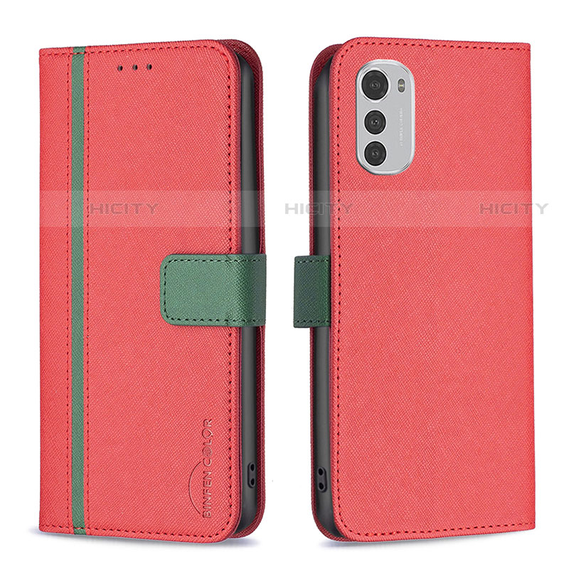 Handytasche Stand Schutzhülle Flip Leder Hülle B04F für Motorola Moto E32 Rot