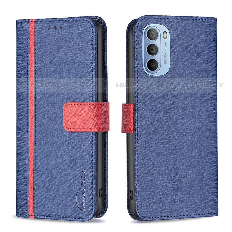 Handytasche Stand Schutzhülle Flip Leder Hülle B04F für Motorola Moto G31 Blau Plus