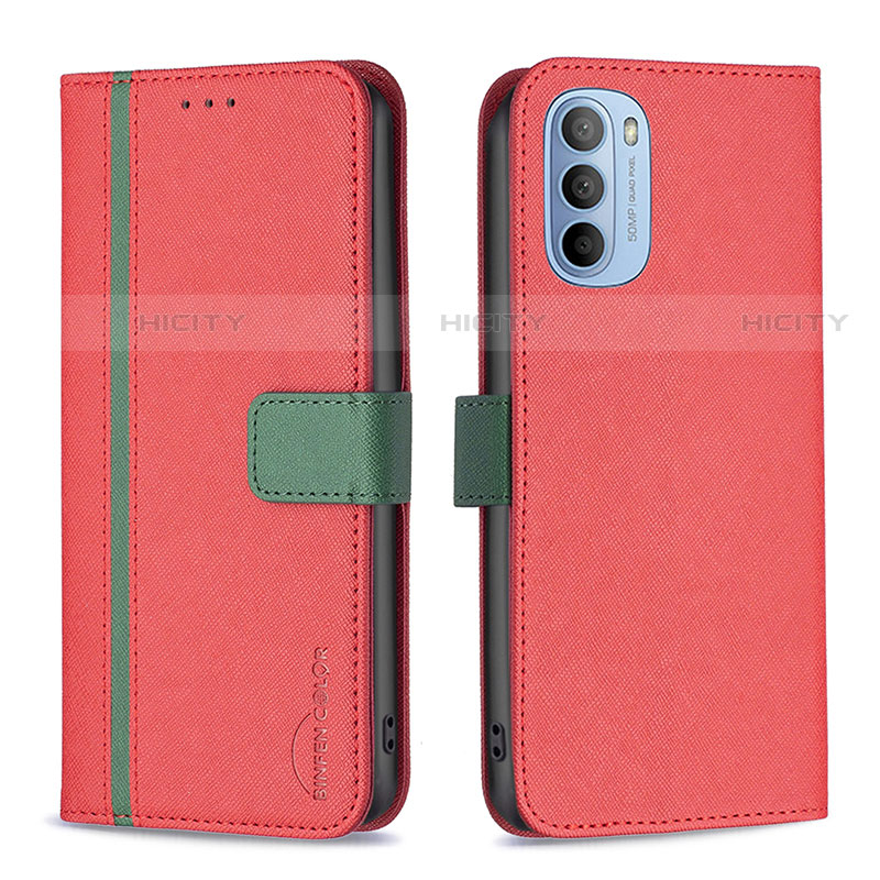 Handytasche Stand Schutzhülle Flip Leder Hülle B04F für Motorola Moto G31 Rot Plus