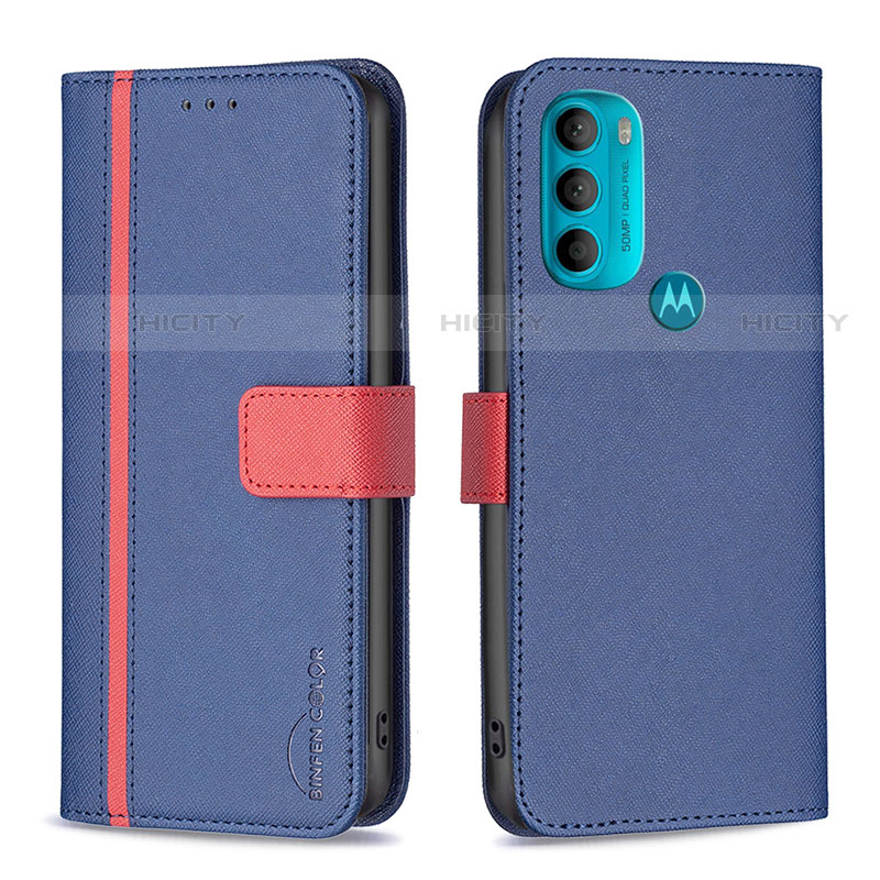 Handytasche Stand Schutzhülle Flip Leder Hülle B04F für Motorola Moto G71 5G Blau