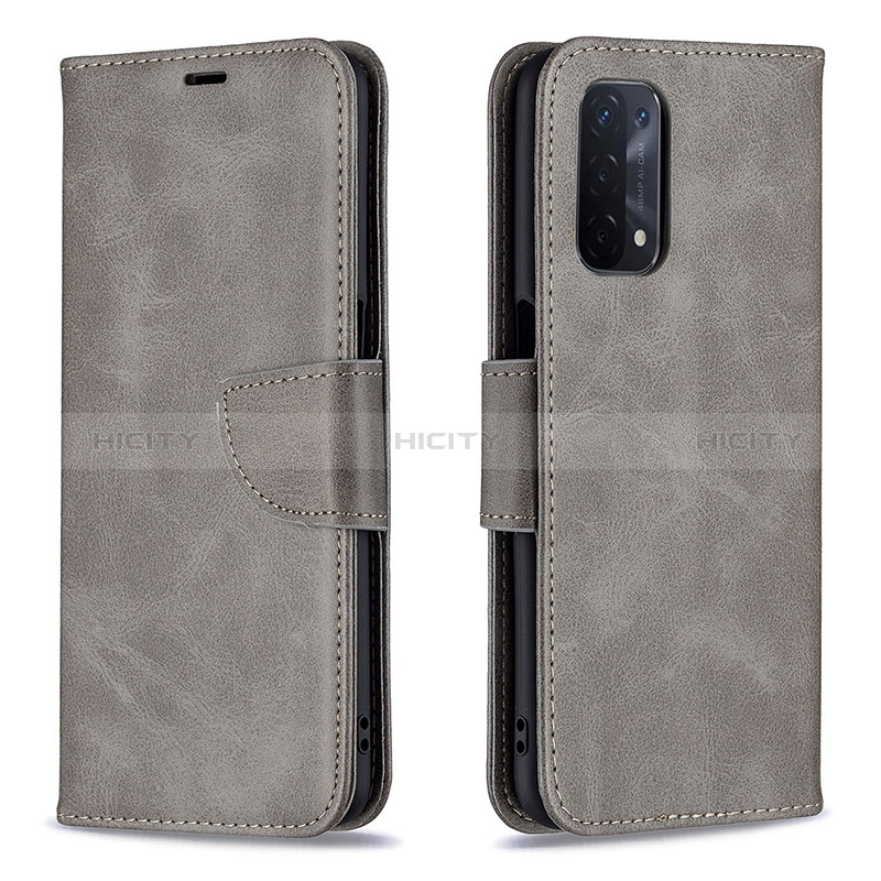 Handytasche Stand Schutzhülle Flip Leder Hülle B04F für Oppo A54 5G Grau Plus