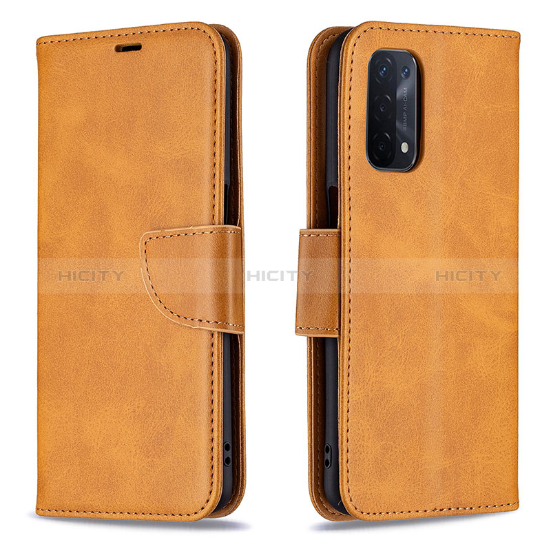 Handytasche Stand Schutzhülle Flip Leder Hülle B04F für Oppo A54 5G Hellbraun Plus