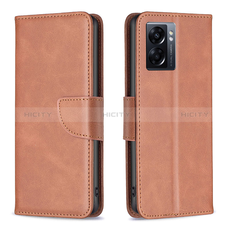 Handytasche Stand Schutzhülle Flip Leder Hülle B04F für Oppo A56S 5G Braun