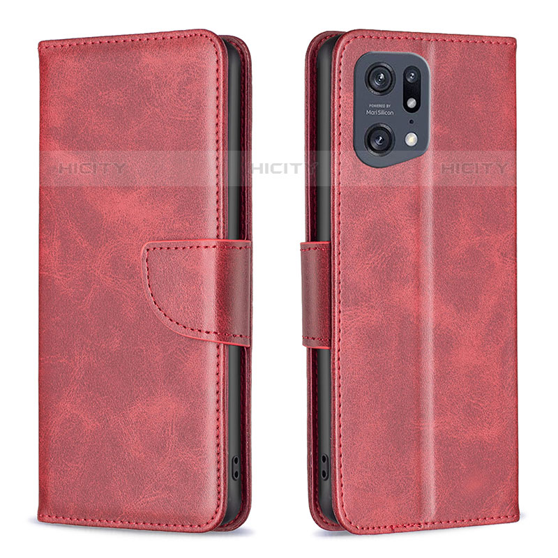 Handytasche Stand Schutzhülle Flip Leder Hülle B04F für Oppo Find X5 Pro 5G Rot Plus