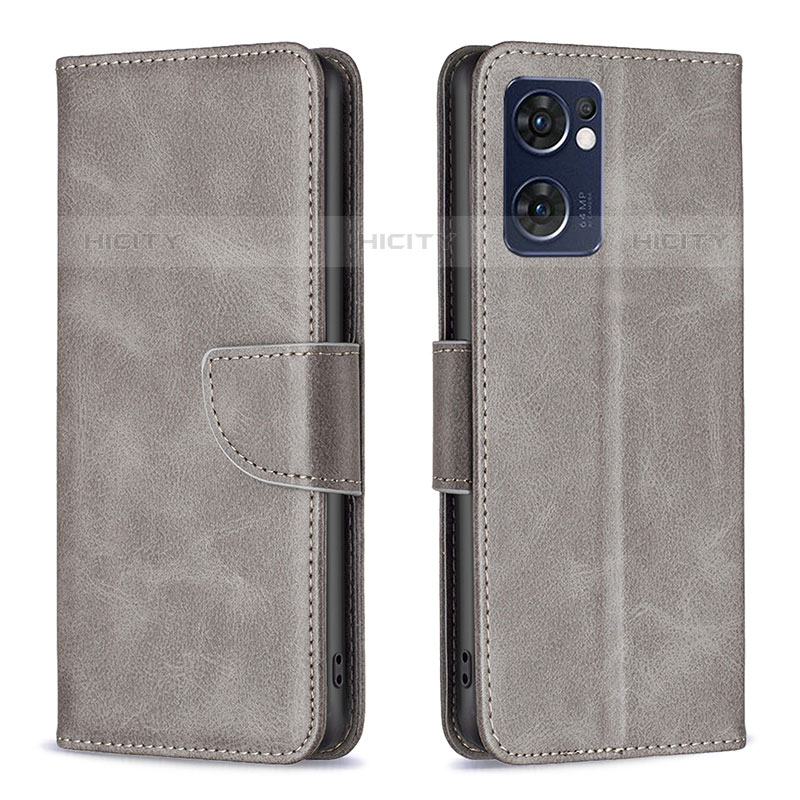 Handytasche Stand Schutzhülle Flip Leder Hülle B04F für Oppo Reno7 5G Grau