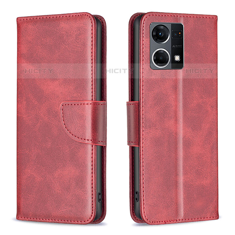 Handytasche Stand Schutzhülle Flip Leder Hülle B04F für Oppo Reno8 4G Rot Plus