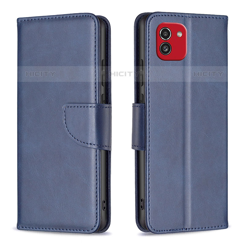 Handytasche Stand Schutzhülle Flip Leder Hülle B04F für Samsung Galaxy A03 Blau