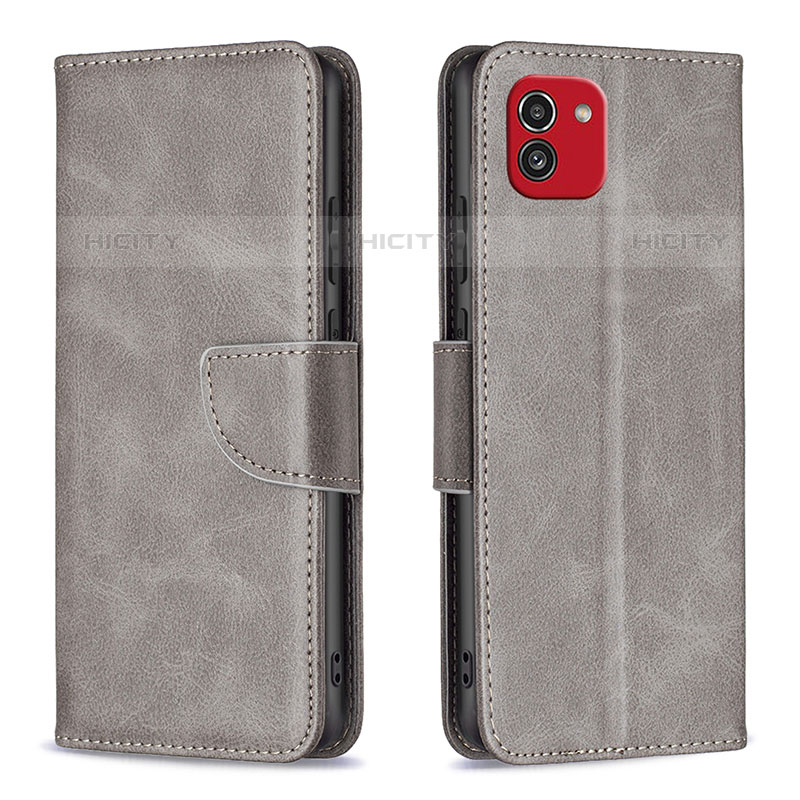 Handytasche Stand Schutzhülle Flip Leder Hülle B04F für Samsung Galaxy A03 Grau