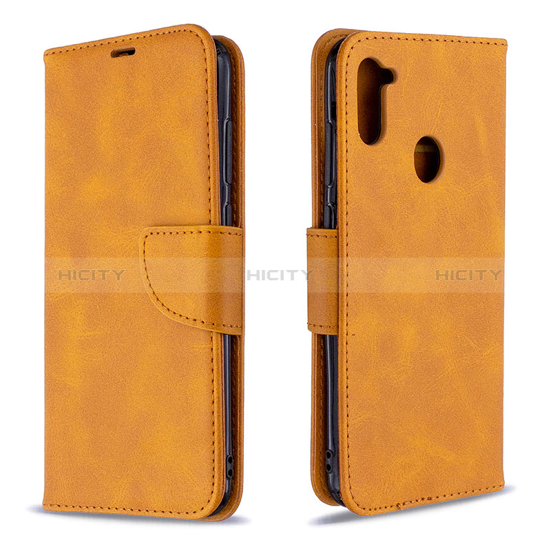 Handytasche Stand Schutzhülle Flip Leder Hülle B04F für Samsung Galaxy A11 Hellbraun Plus