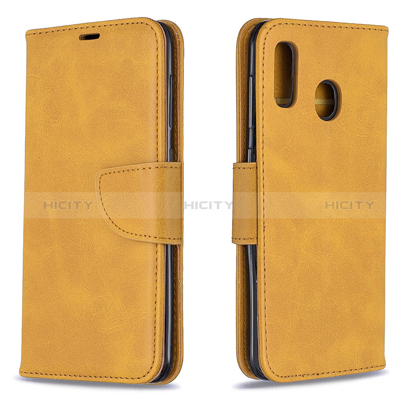 Handytasche Stand Schutzhülle Flip Leder Hülle B04F für Samsung Galaxy A20 Hellbraun