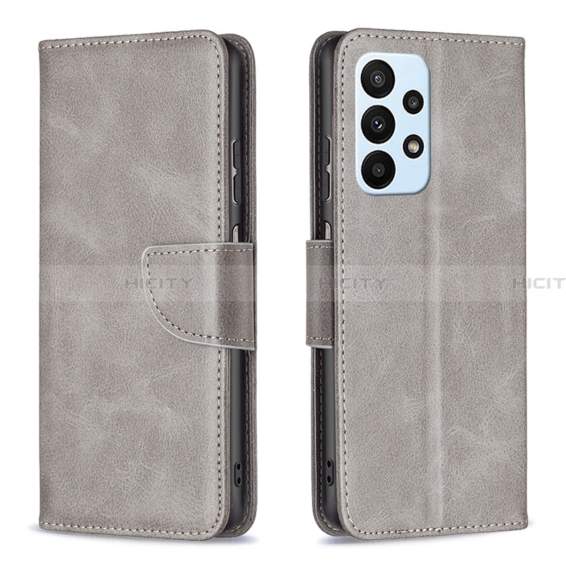 Handytasche Stand Schutzhülle Flip Leder Hülle B04F für Samsung Galaxy A23 4G Grau