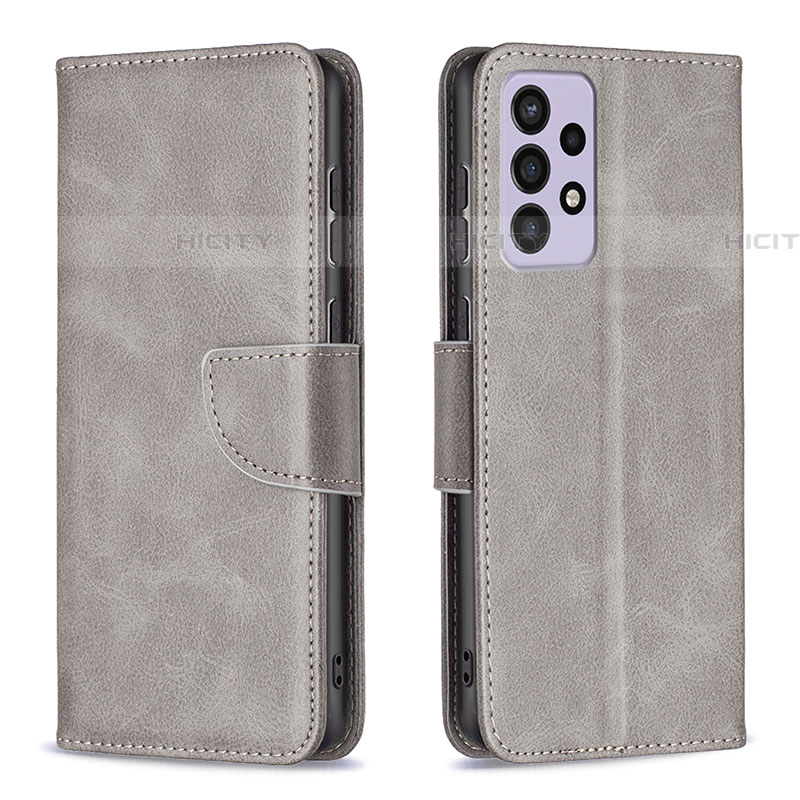 Handytasche Stand Schutzhülle Flip Leder Hülle B04F für Samsung Galaxy A73 5G Grau Plus