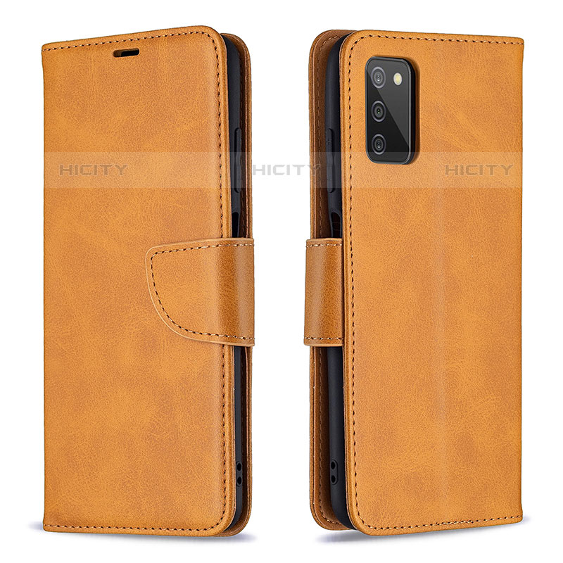 Handytasche Stand Schutzhülle Flip Leder Hülle B04F für Samsung Galaxy M02s Hellbraun