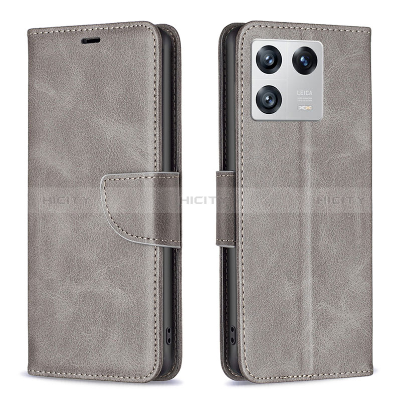 Handytasche Stand Schutzhülle Flip Leder Hülle B04F für Xiaomi Mi 13 5G Grau