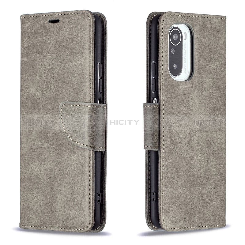 Handytasche Stand Schutzhülle Flip Leder Hülle B04F für Xiaomi Poco F3 5G Grau