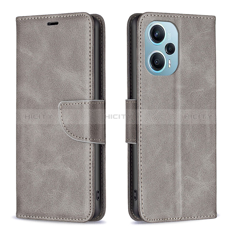 Handytasche Stand Schutzhülle Flip Leder Hülle B04F für Xiaomi Poco F5 5G Grau Plus