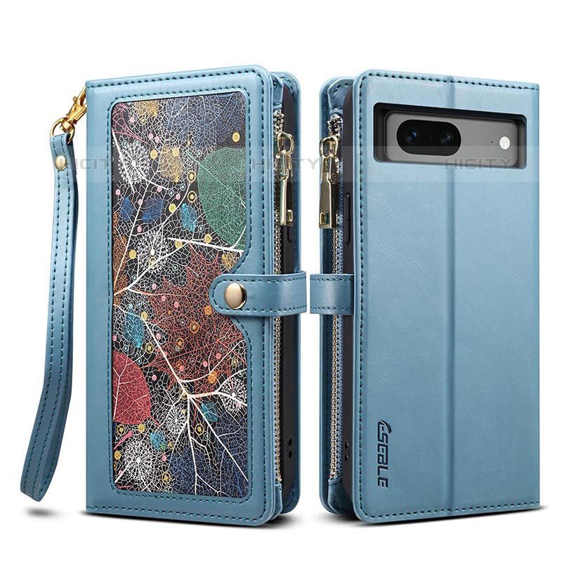 Handytasche Stand Schutzhülle Flip Leder Hülle B04S für Google Pixel 7 5G Blau