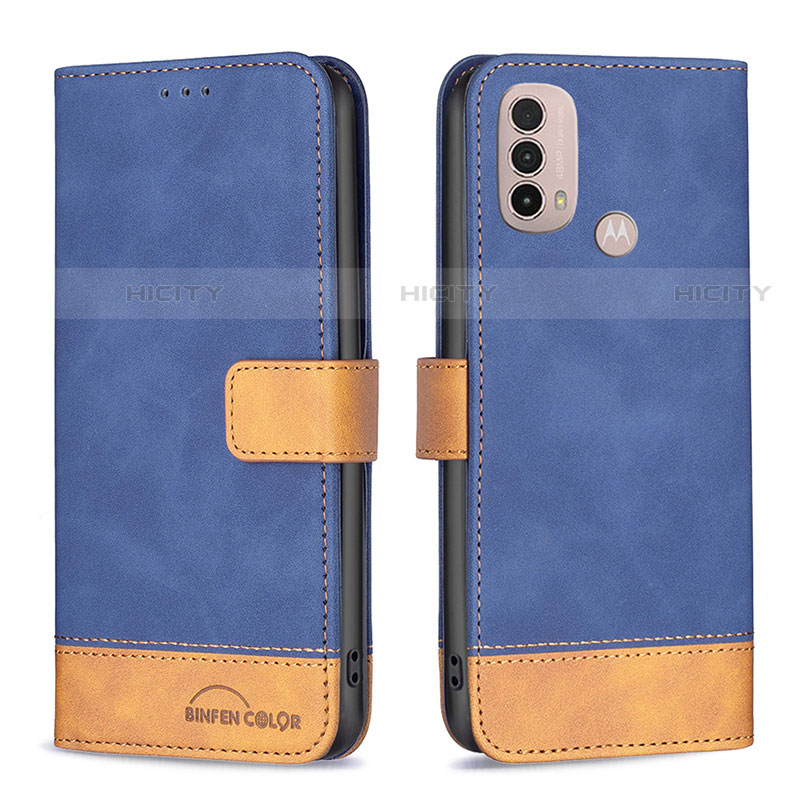 Handytasche Stand Schutzhülle Flip Leder Hülle B05F für Motorola Moto E30 Blau