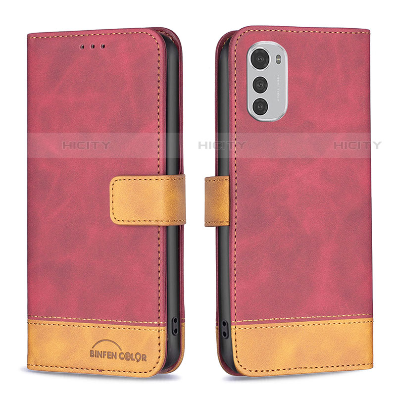 Handytasche Stand Schutzhülle Flip Leder Hülle B05F für Motorola Moto E32 Rot