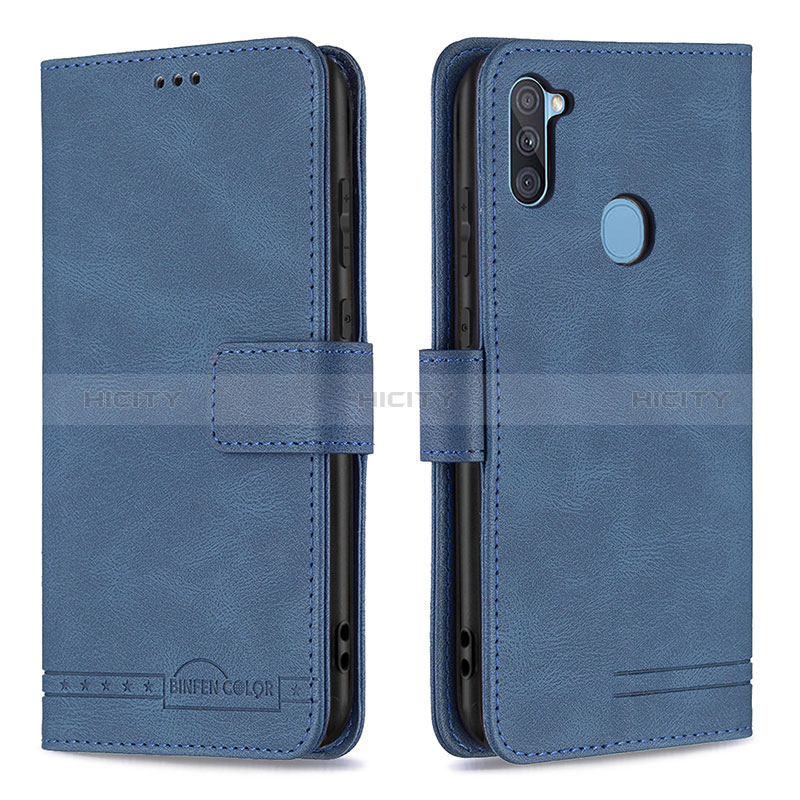 Handytasche Stand Schutzhülle Flip Leder Hülle B05F für Samsung Galaxy A11 Blau Plus