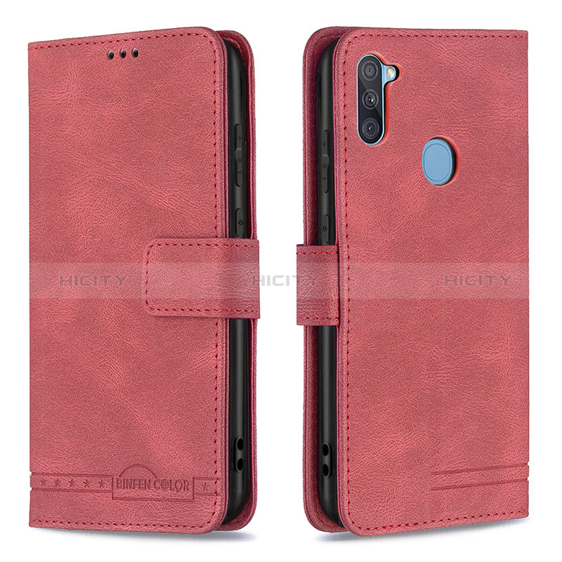 Handytasche Stand Schutzhülle Flip Leder Hülle B05F für Samsung Galaxy A11 Rot Plus