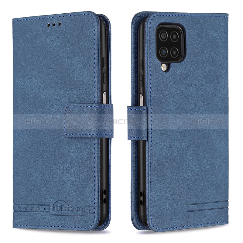 Handytasche Stand Schutzhülle Flip Leder Hülle B05F für Samsung Galaxy A12 Nacho Blau Plus