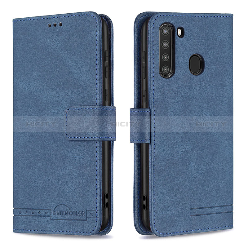 Handytasche Stand Schutzhülle Flip Leder Hülle B05F für Samsung Galaxy A21 Blau