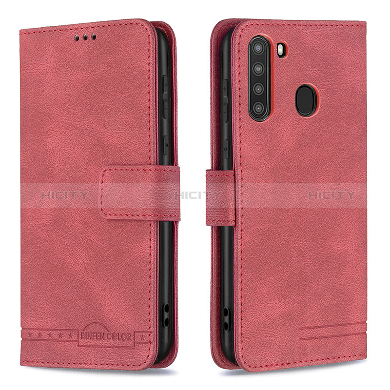 Handytasche Stand Schutzhülle Flip Leder Hülle B05F für Samsung Galaxy A21 Rot