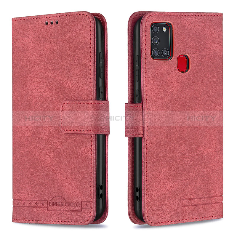 Handytasche Stand Schutzhülle Flip Leder Hülle B05F für Samsung Galaxy A21s Rot