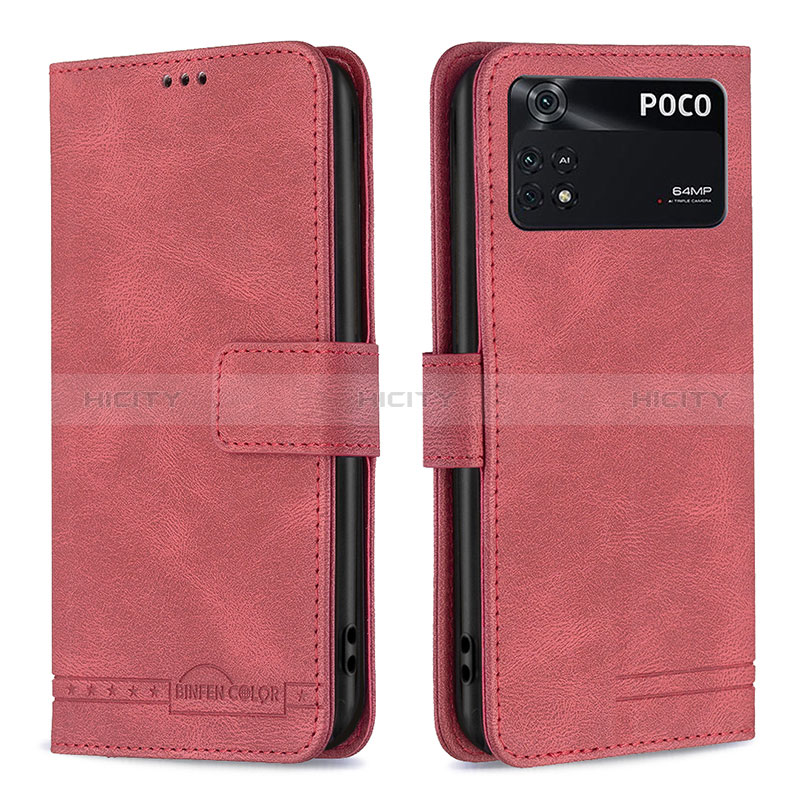 Handytasche Stand Schutzhülle Flip Leder Hülle B05F für Xiaomi Poco M4 Pro 4G Rot Plus