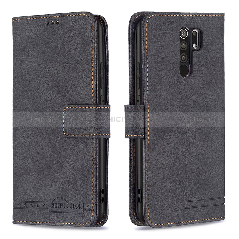 Handytasche Stand Schutzhülle Flip Leder Hülle B05F für Xiaomi Redmi 9 Prime India Schwarz