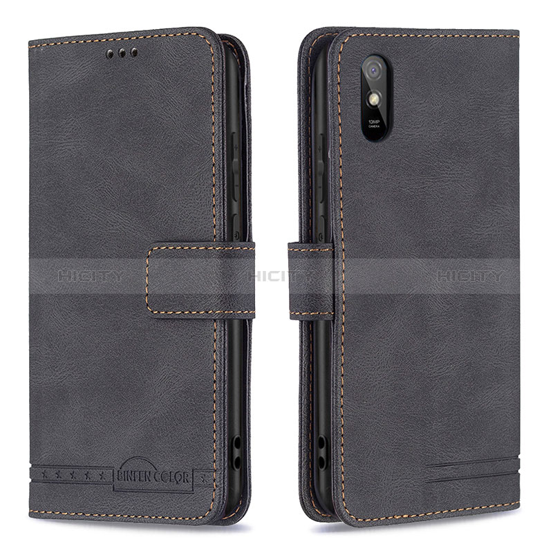 Handytasche Stand Schutzhülle Flip Leder Hülle B05F für Xiaomi Redmi 9A Schwarz Plus