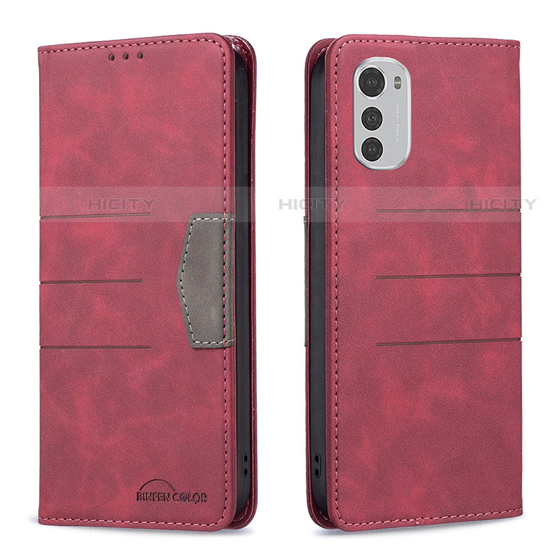 Handytasche Stand Schutzhülle Flip Leder Hülle B06F für Motorola Moto E32 Rot Plus