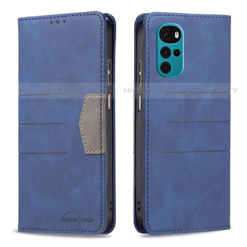 Handytasche Stand Schutzhülle Flip Leder Hülle B06F für Motorola Moto G22 Blau