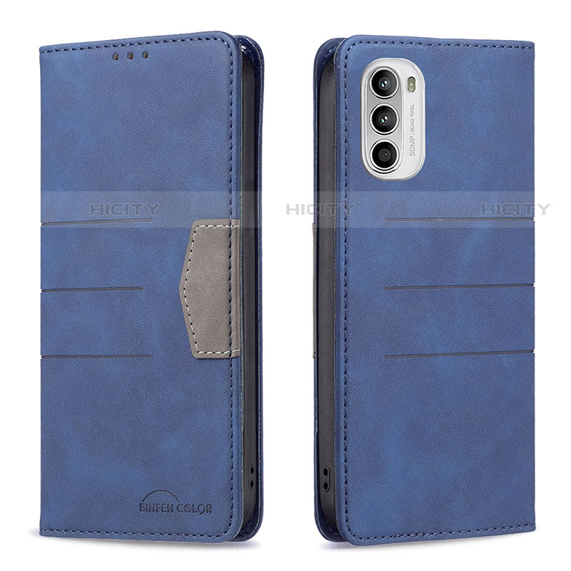 Handytasche Stand Schutzhülle Flip Leder Hülle B06F für Motorola Moto G71s 5G Blau