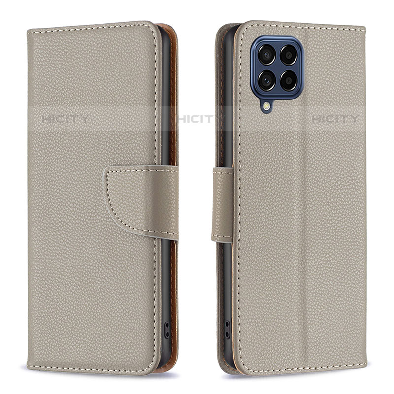 Handytasche Stand Schutzhülle Flip Leder Hülle B06F für Samsung Galaxy M53 5G Grau