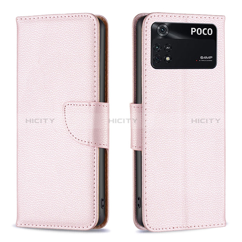 Handytasche Stand Schutzhülle Flip Leder Hülle B06F für Xiaomi Poco M4 Pro 4G Rosegold