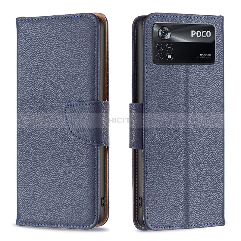 Handytasche Stand Schutzhülle Flip Leder Hülle B06F für Xiaomi Poco X4 Pro 5G Blau Plus