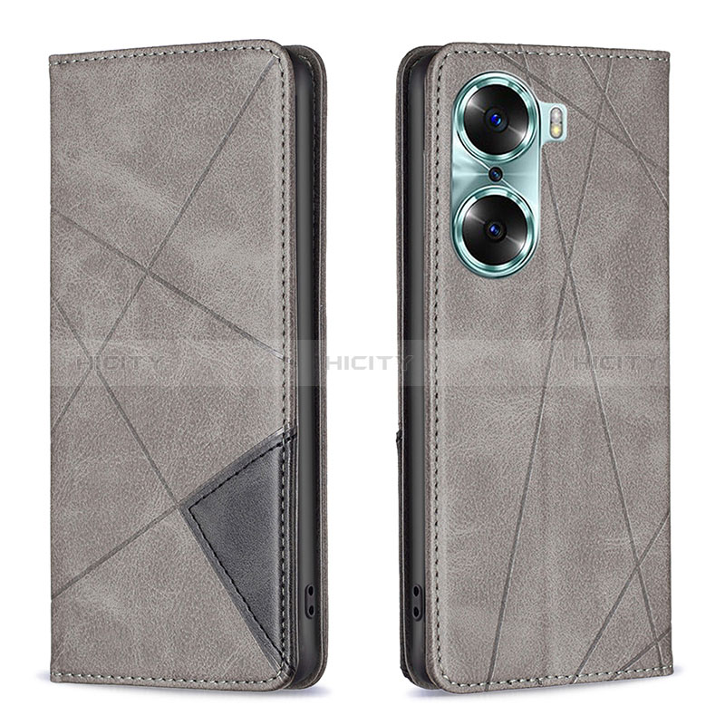 Handytasche Stand Schutzhülle Flip Leder Hülle B07F für Huawei Honor 60 5G Grau Plus