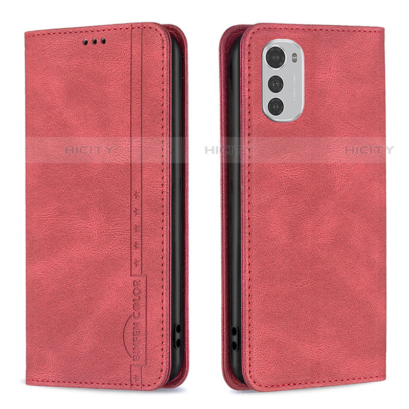 Handytasche Stand Schutzhülle Flip Leder Hülle B07F für Motorola Moto E32 Rot Plus