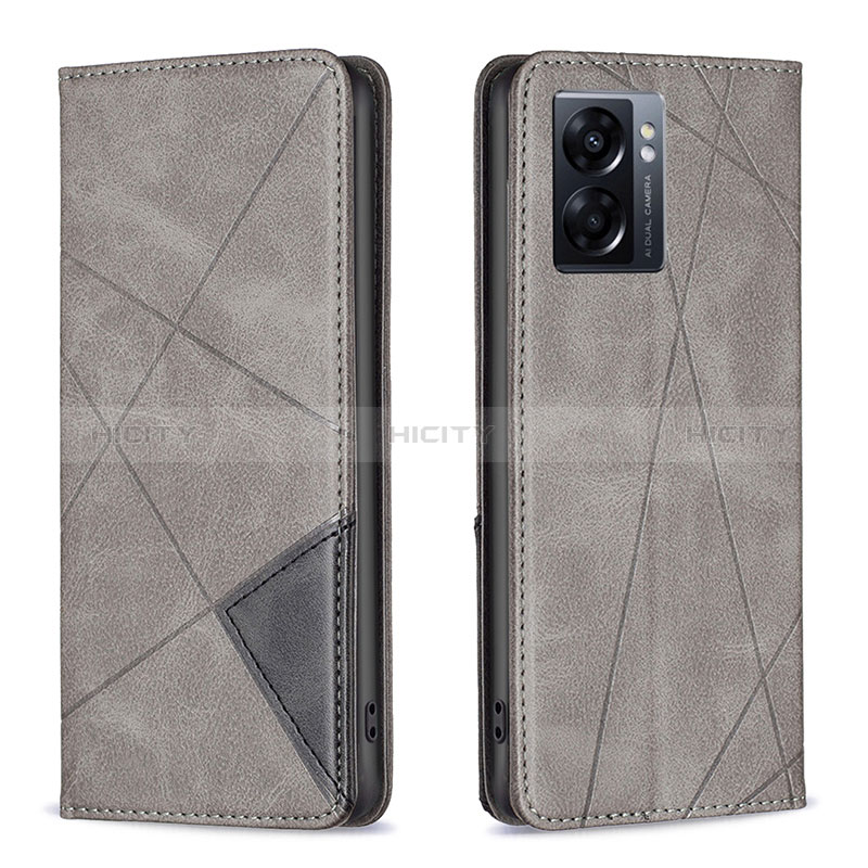 Handytasche Stand Schutzhülle Flip Leder Hülle B07F für Oppo A56S 5G Grau Plus