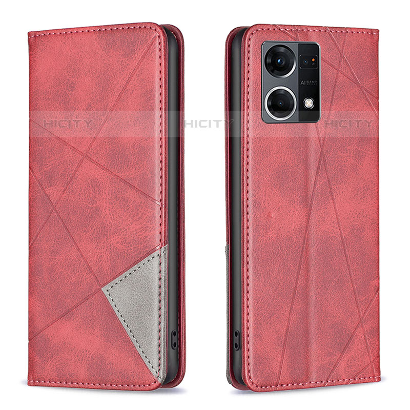 Handytasche Stand Schutzhülle Flip Leder Hülle B07F für Oppo F21 Pro 4G Rot Plus