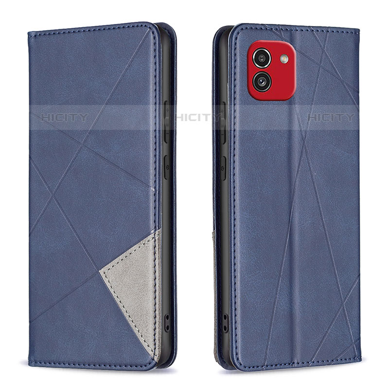 Handytasche Stand Schutzhülle Flip Leder Hülle B07F für Samsung Galaxy A03 Blau Plus