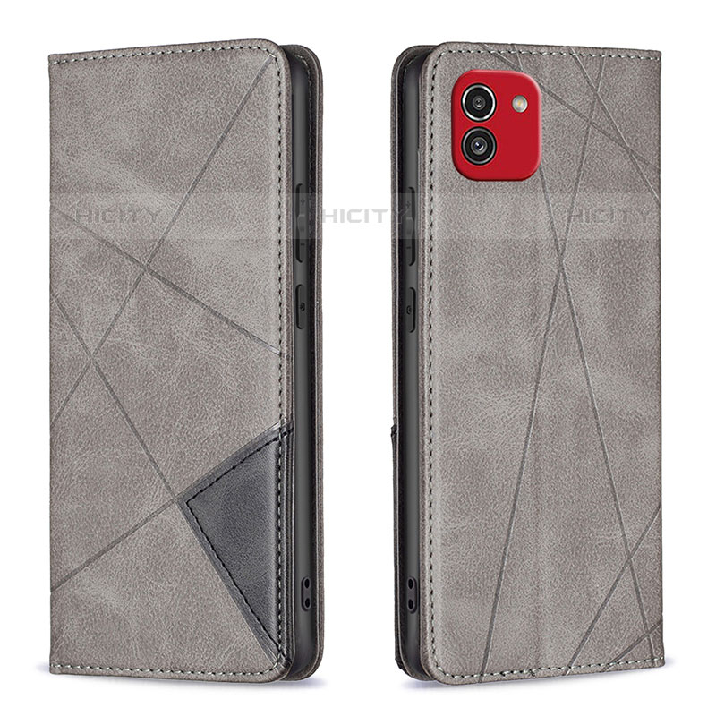 Handytasche Stand Schutzhülle Flip Leder Hülle B07F für Samsung Galaxy A03 Grau