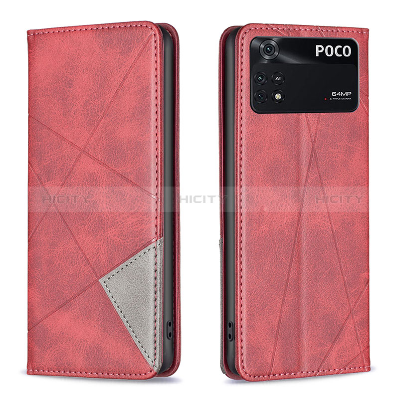 Handytasche Stand Schutzhülle Flip Leder Hülle B07F für Xiaomi Poco M4 Pro 4G Rot