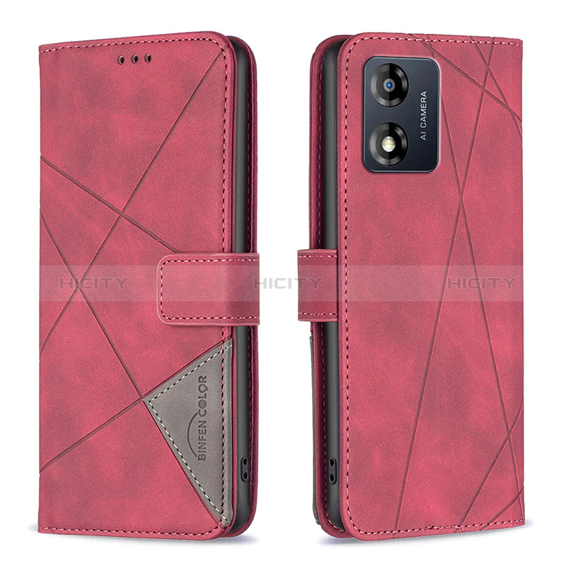 Handytasche Stand Schutzhülle Flip Leder Hülle B08F für Motorola Moto E13 Rot