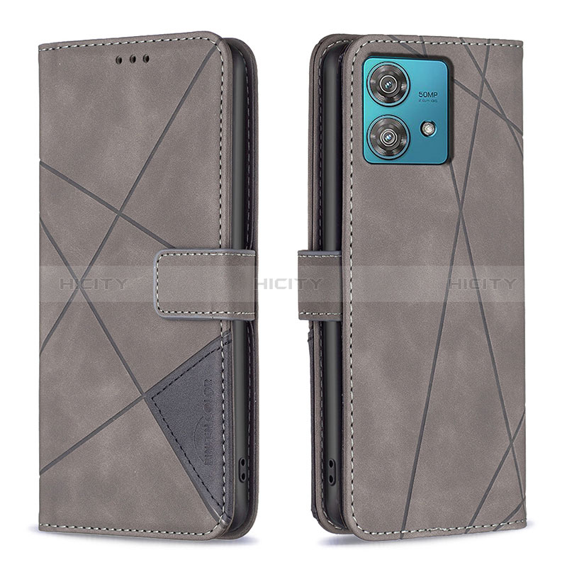 Handytasche Stand Schutzhülle Flip Leder Hülle B08F für Motorola Moto Edge 40 Neo 5G Grau