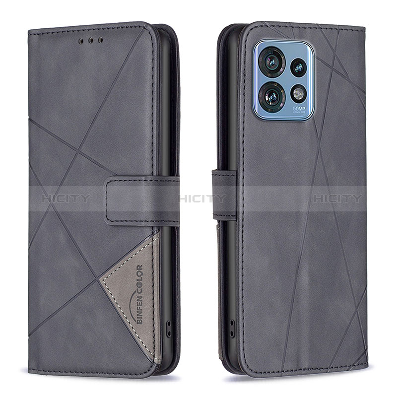 Handytasche Stand Schutzhülle Flip Leder Hülle B08F für Motorola Moto Edge Plus (2023) 5G Schwarz